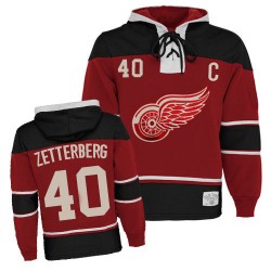 Henrik Zetterberg Detroit Red Wings Authentic Old Time Hockey Sawyer Hooded Sweatshirt Jersey (Red)