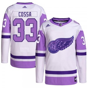Sebastian Cossa Detroit Red Wings Adidas Youth Authentic Hockey Fights Cancer Primegreen Jersey (White/Purple)