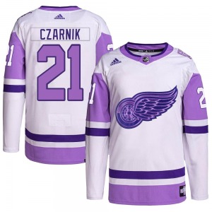 Austin Czarnik Detroit Red Wings Adidas Youth Authentic Hockey Fights Cancer Primegreen Jersey (White/Purple)
