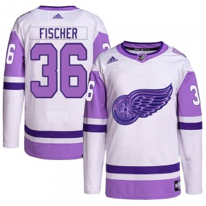 Christian Fischer Detroit Red Wings Adidas Youth Authentic Hockey Fights Cancer Primegreen Jersey (White/Purple)
