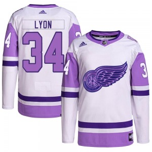 Alex Lyon Detroit Red Wings Adidas Youth Authentic Hockey Fights Cancer Primegreen Jersey (White/Purple)