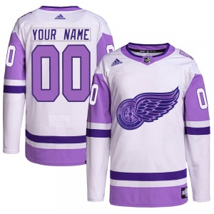 Custom Detroit Red Wings Adidas Authentic Custom Hockey Fights Cancer Primegreen Jersey (White/Purple)