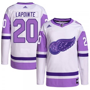 Martin Lapointe Detroit Red Wings Adidas Authentic Hockey Fights Cancer Primegreen Jersey (White/Purple)