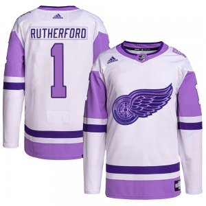 Jim Rutherford Detroit Red Wings Adidas Authentic Hockey Fights Cancer Primegreen Jersey (White/Purple)