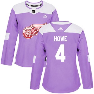 Mark Howe Detroit Red Wings Adidas Women's Authentic Hockey Fights Cancer Practice Jersey (Purple)