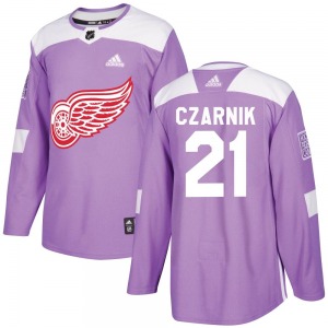 Austin Czarnik Detroit Red Wings Adidas Youth Authentic Hockey Fights Cancer Practice Jersey (Purple)